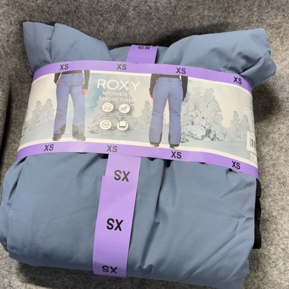 Roxy Dryflight Tech blue black water resistant snap hem adjustable snow pants xs